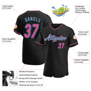 Custom Black Pink-Light Blue Authentic Baseball Jersey