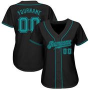 Custom Black Teal Authentic Baseball Jersey