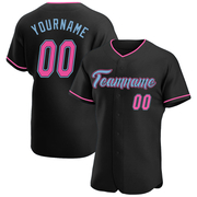 Custom Black Pink-Light Blue Authentic Baseball Jersey