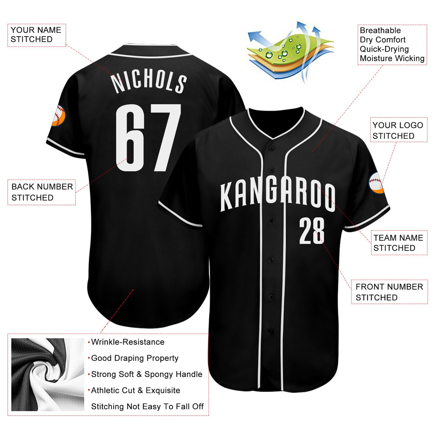 Custom Black White Authentic Baseball Jersey