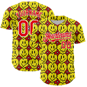 Custom Fire Red White 3D Pattern Design Funny Cartoon Emoji Smile Face Authentic Baseball Jersey