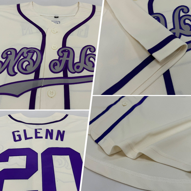 Custom Cream Purple-Gray Authentic Baseball Jersey