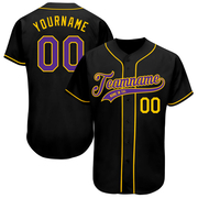 Custom Black Purple-Gold Authentic Baseball Jersey