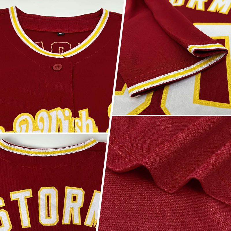Custom Crimson White-Gold Authentic Baseball Jersey