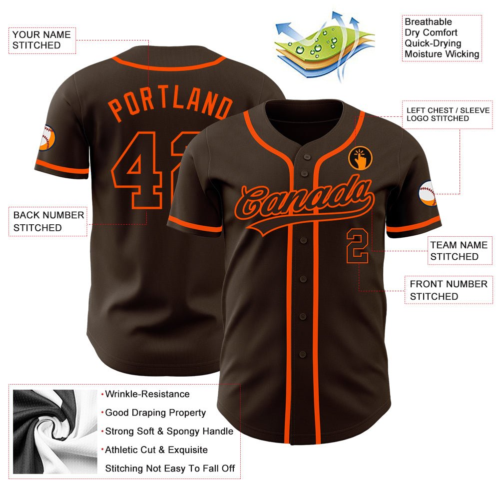 Custom Brown Brown-Orange Authentic Baseball Jersey