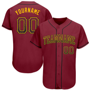 Custom Crimson Black-Gold Authentic Drift Fashion Baseball Jersey