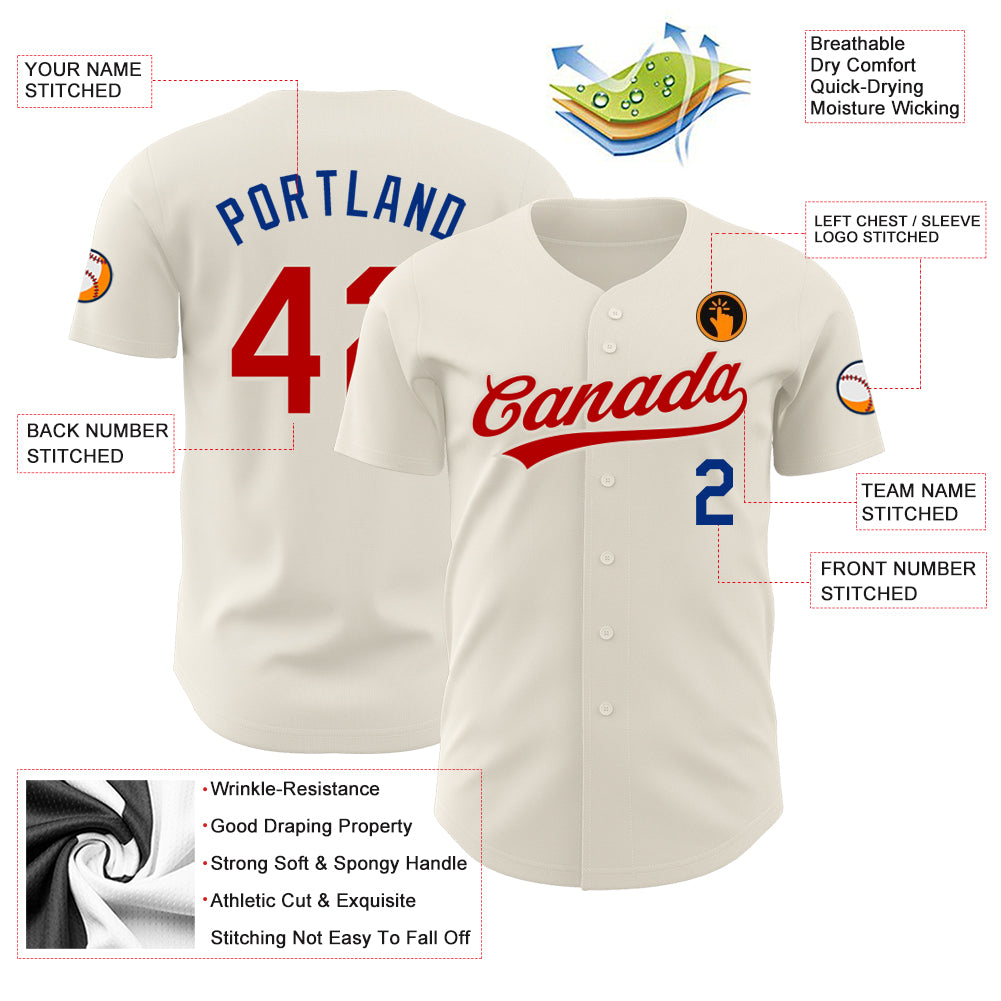 Custom Cream Red-Royal Authentic Baseball Jersey