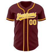 Custom Burgundy Gold-White Authentic Baseball Jersey
