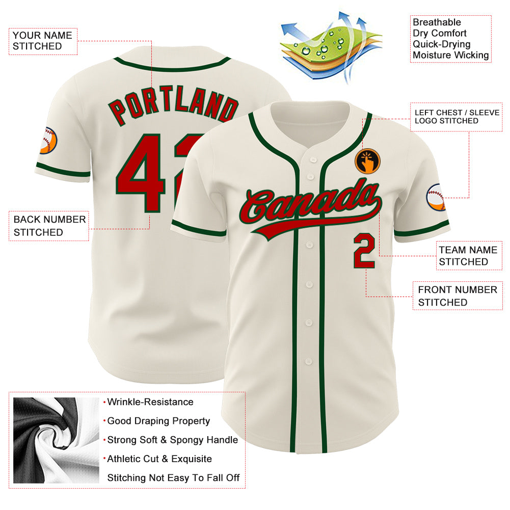 Custom Cream Red-Green Authentic Baseball Jersey