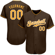 Custom Brown Gold-White Authentic Baseball Jersey