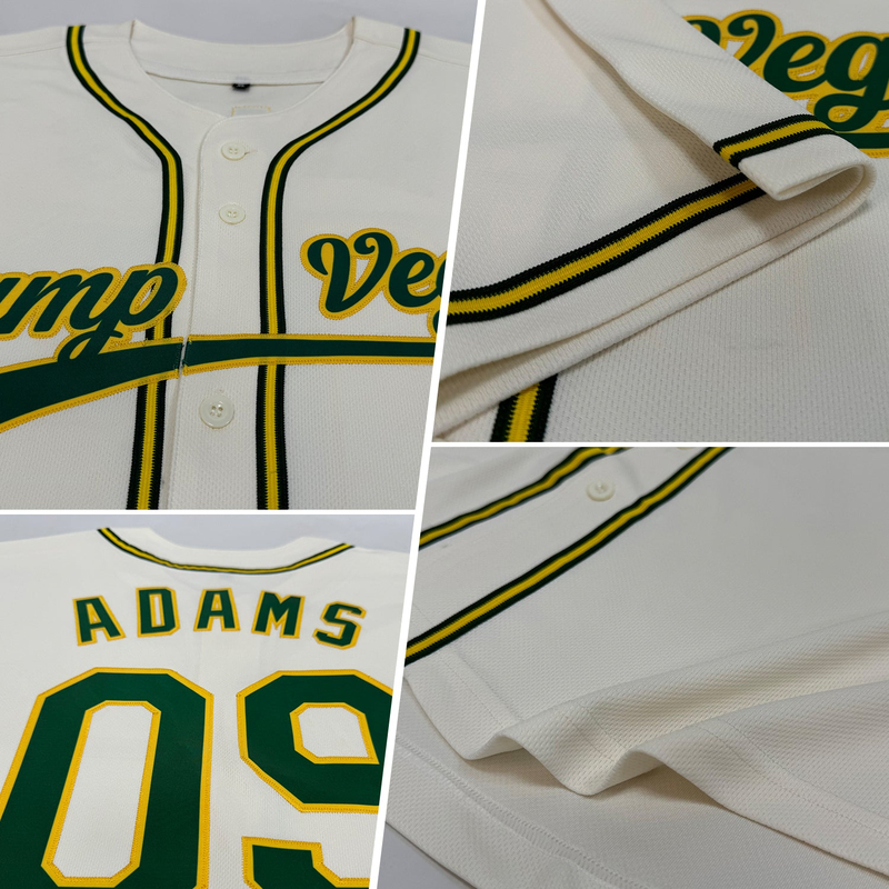 Custom Cream Green-Gold Authentic Baseball Jersey