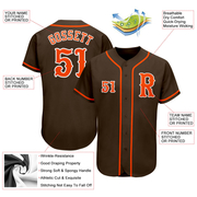 Custom Brown Orange-White Authentic Baseball Jersey