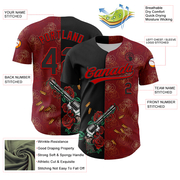 Custom Crimson Black-Red 3D Pattern Design Gothic Style Gun With Rose Authentic Baseball Jersey
