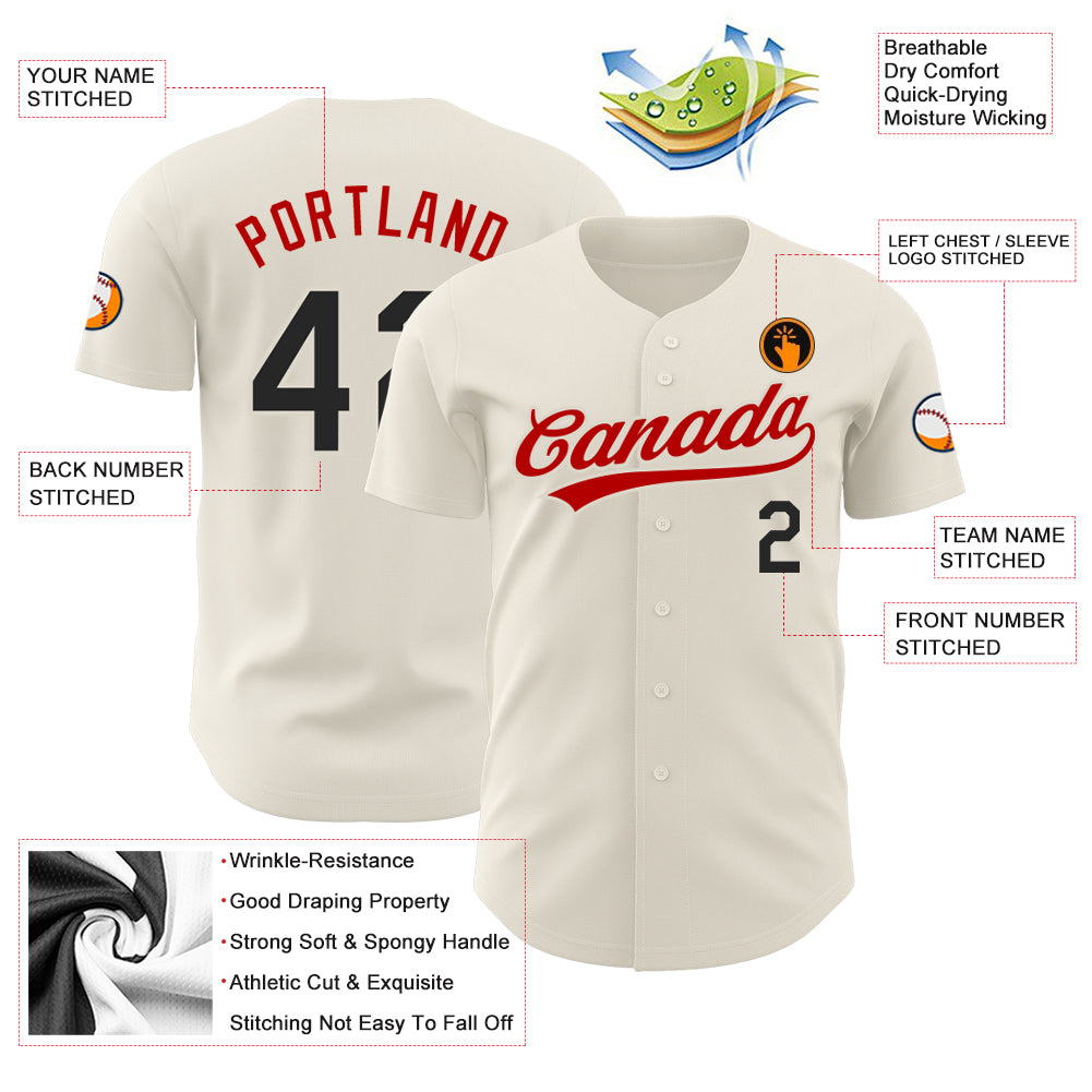 Custom Cream Black-Red Authentic Baseball Jersey