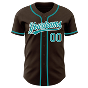 Custom Brown Teal-White Authentic Baseball Jersey