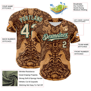 Custom Brown City Cream-Midnight Green 3D Emi Bee Cowpoke Damask Authentic Baseball Jersey