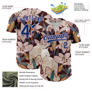 Custom Brown US Navy Blue-Light Pink 3D Syntetyc Cat And Lilies Authentic Baseball Jersey