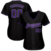 Custom Black Purple-Gray Authentic Baseball Jersey