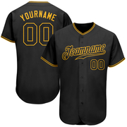 Custom Black Black-Gold Authentic Baseball Jersey