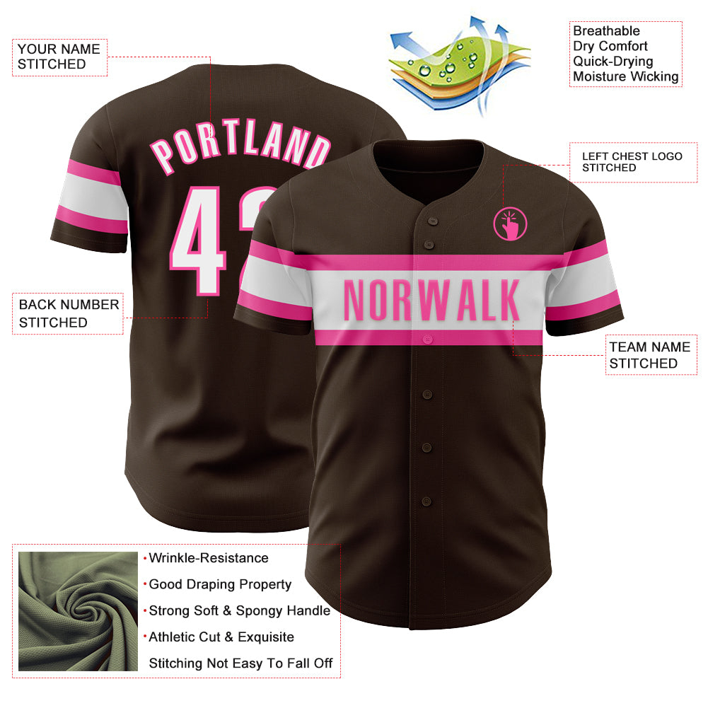 Custom Brown White-Pink Authentic Baseball Jersey