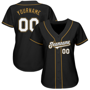 Custom Black White-Old Gold Authentic Baseball Jersey