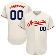 Custom Cream Navy-Red Authentic Baseball Jersey