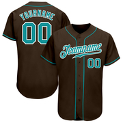 Custom Brown Teal-White Authentic Baseball Jersey
