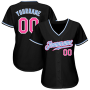 Custom Black Pink-Light Blue Authentic Baseball Jersey