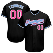 Custom Black Pink-Light Blue Authentic Baseball Jersey