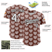 Custom Brown White-Black 3D Love Heart Valentine's Day Authentic Baseball Jersey
