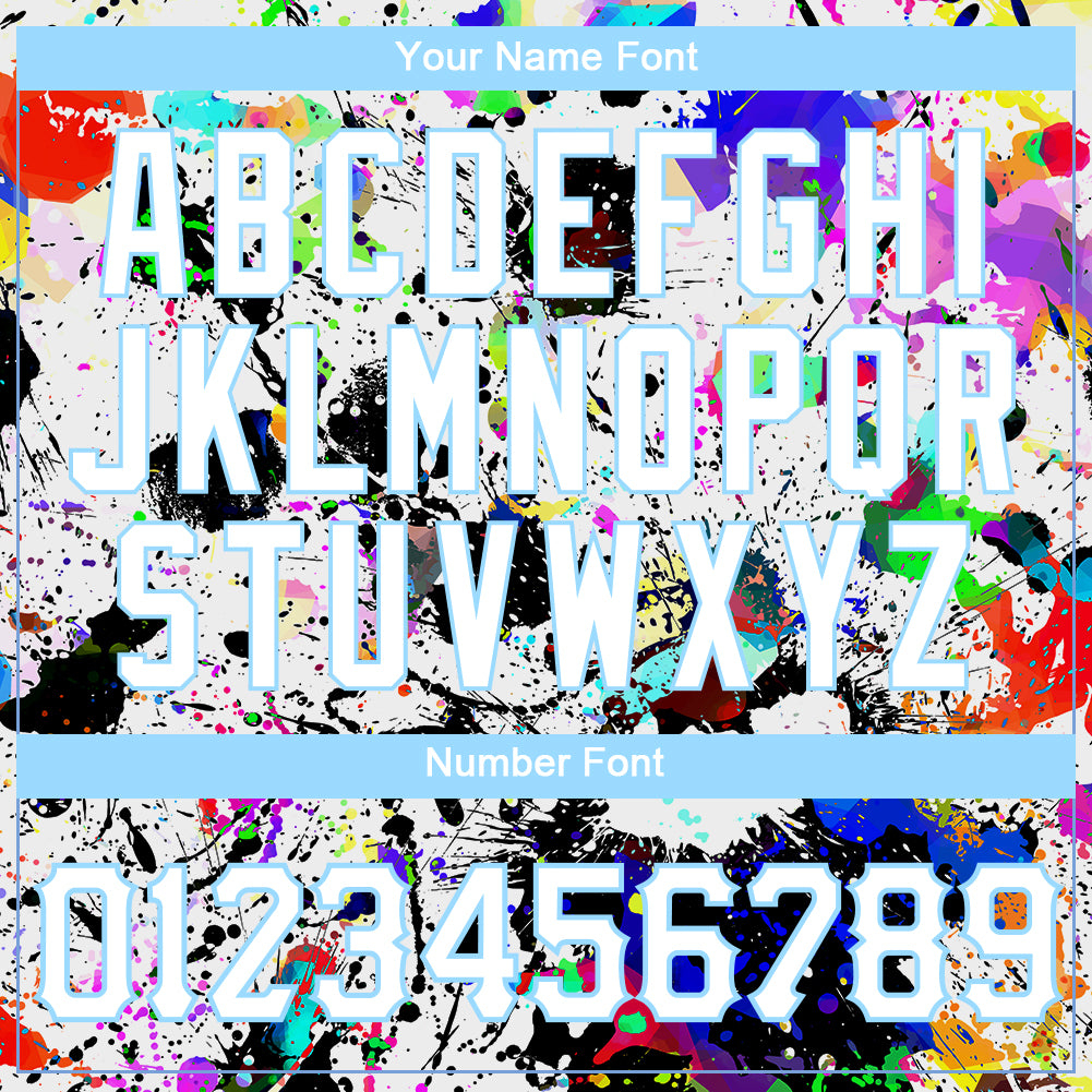 Custom Splashes Graffiti Pattern White-Light Blue 3D Authentic Baseball Jersey