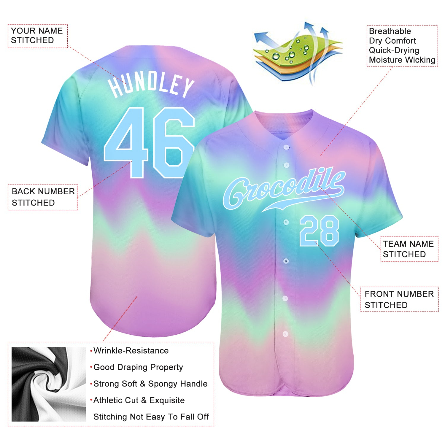Custom Tie Dye Light Blue-White 3D Authentic Baseball Jersey
