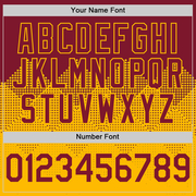 Custom Crimson Gold 3D Pattern Design Gradient Square Shapes Authentic Baseball Jersey