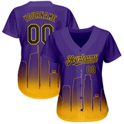 Custom Purple Black-Gold 3D Los Angeles City Edition Fade Fashion Authentic Baseball Jersey