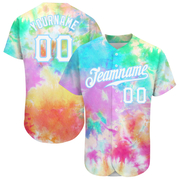 Custom Tie Dye White-Light Blue 3D Rainbow Authentic Baseball Jersey