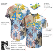 Custom White Electric Blue-Yellow 3D Pattern Design Hawaii Coconut Palms Authentic Baseball Jersey