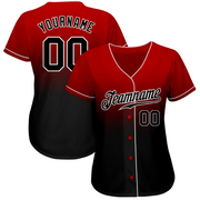 Custom Red Black-White Authentic Fade Fashion Baseball Jersey