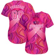 Custom Pink White 3D Pink Ribbon Breast Cancer Awareness Month Women Health Care Support Authentic Baseball Jersey