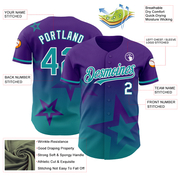 Custom Purple Teal-White 3D Pattern Design Gradient Style Twinkle Star Authentic Baseball Jersey