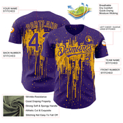 Custom Purple Gold 3D Pattern Design Dripping Splatter Art Authentic Baseball Jersey