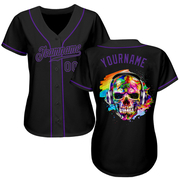 Custom Black Black-Purple Authentic Skull Fashion Baseball Jersey