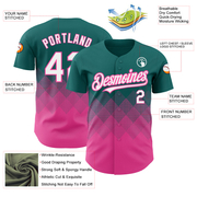 Custom Teal White-Pink 3D Pattern Design Gradient Square Shapes Authentic Baseball Jersey