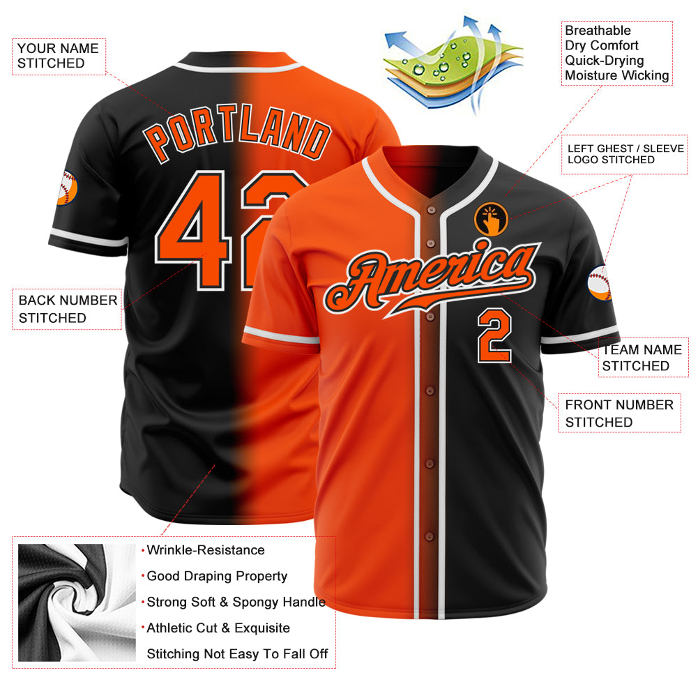 Custom Black Orange-White Authentic Gradient Fashion Baseball Jersey