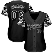 Custom Black Black-Camo 3D Pattern Design Authentic Baseball Jersey