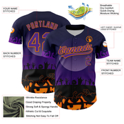 Custom Black Purple-Bay Orange 3D Pattern Halloween Skull Authentic Baseball Jersey