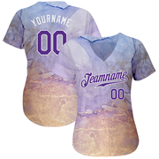 Custom Tie Dye Purple-White 3D Authentic Baseball Jersey