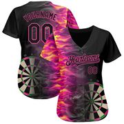 Custom Black Pink 3D Pattern Design Fiery Dart Board Authentic Baseball Jersey