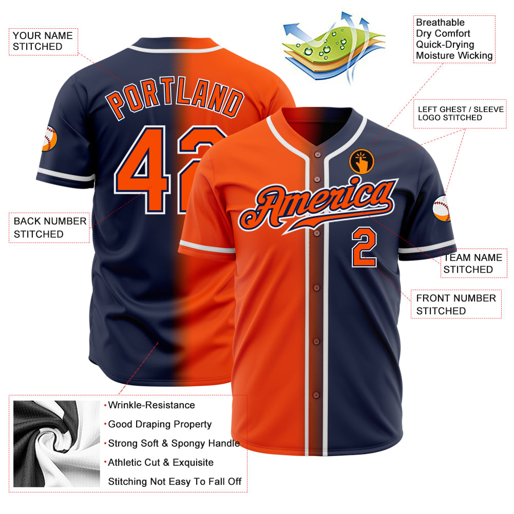 Custom Navy Orange-White Authentic Gradient Fashion Baseball Jersey