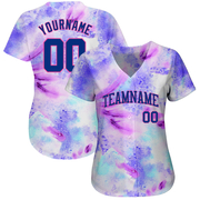 Custom Tie Dye Royal-Pink 3D Authentic Baseball Jersey