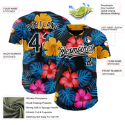 Custom Black White 3D Pattern Design Tropical Flower And Hawaii Palm Leaves Authentic Baseball Jersey